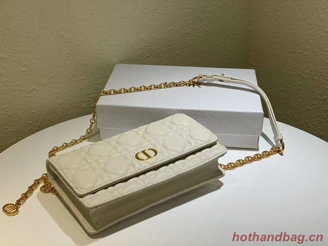 DIOR CARO BELT POUCH WITH CHAIN Latte Supple Cannage Calfskin S5091UW