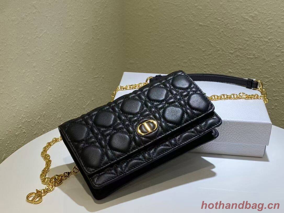 DIOR CARO BELT POUCH WITH CHAIN Supple Cannage Calfskin S5091UW BLACK