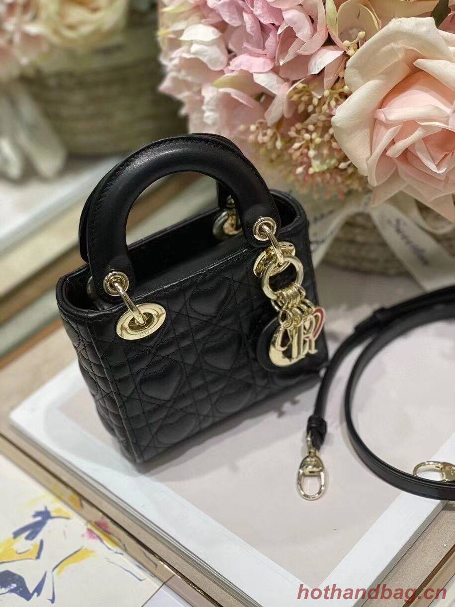 LADY DIOR MY ABCDIOR BAG Cannage Heart Original Lambskin Bag M0539O Black