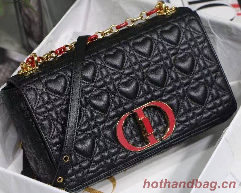 MEDIUM DIORAMOUR DIOR CARO BAG Cannage Calfskin with Heart Motif M9242WNG BLACK