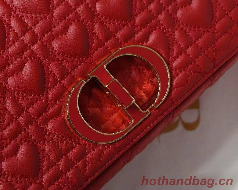 MEDIUM DIORAMOUR DIOR CARO BAG Cannage Calfskin with Heart Motif M9242WNG Bright Red