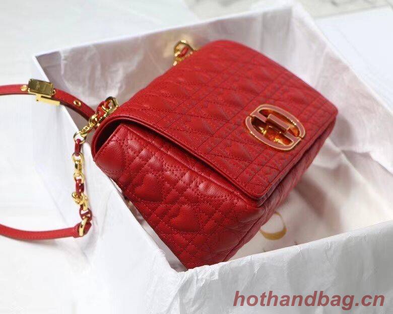 MEDIUM DIORAMOUR DIOR CARO BAG Cannage Calfskin with Heart Motif M9242WNG Bright Red