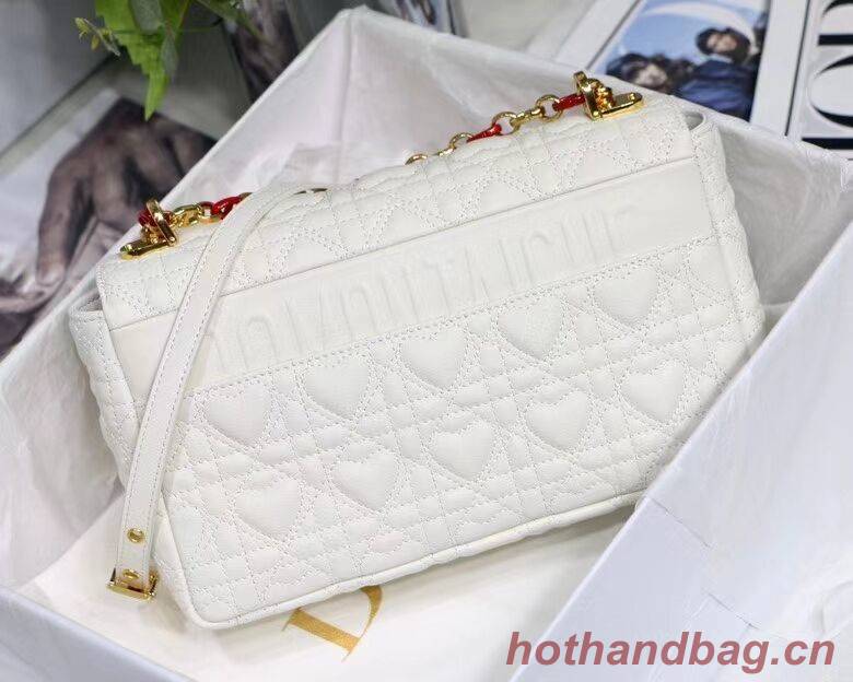 MEDIUM DIORAMOUR DIOR CARO BAG Cannage Calfskin with Heart Motif M9242WNG WHITE