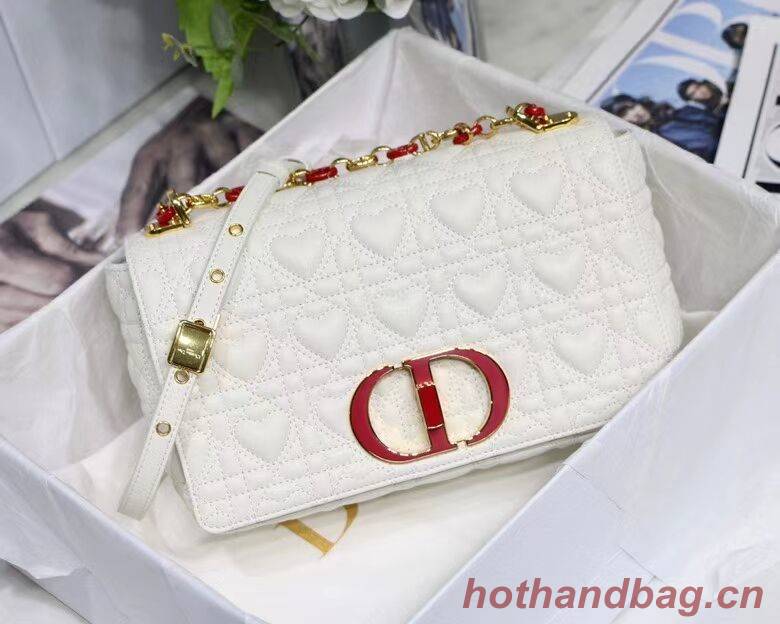 MEDIUM DIORAMOUR DIOR CARO BAG Cannage Calfskin with Heart Motif M9242WNG WHITE