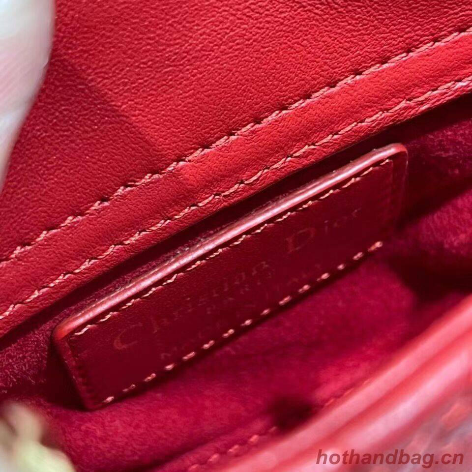 MICRO DIORAMOUR LADY DIOR BAG Bright Red Cannage Lambskin with Heart Motif S0856ON