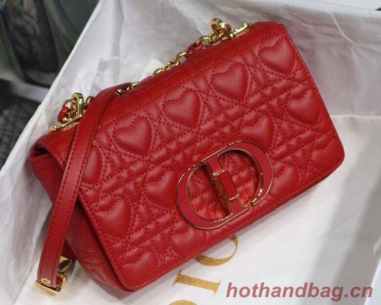 SMALL DIORAMOUR DIOR CARO BAG Cannage Calfskin with Heart Motif M9241WN RED