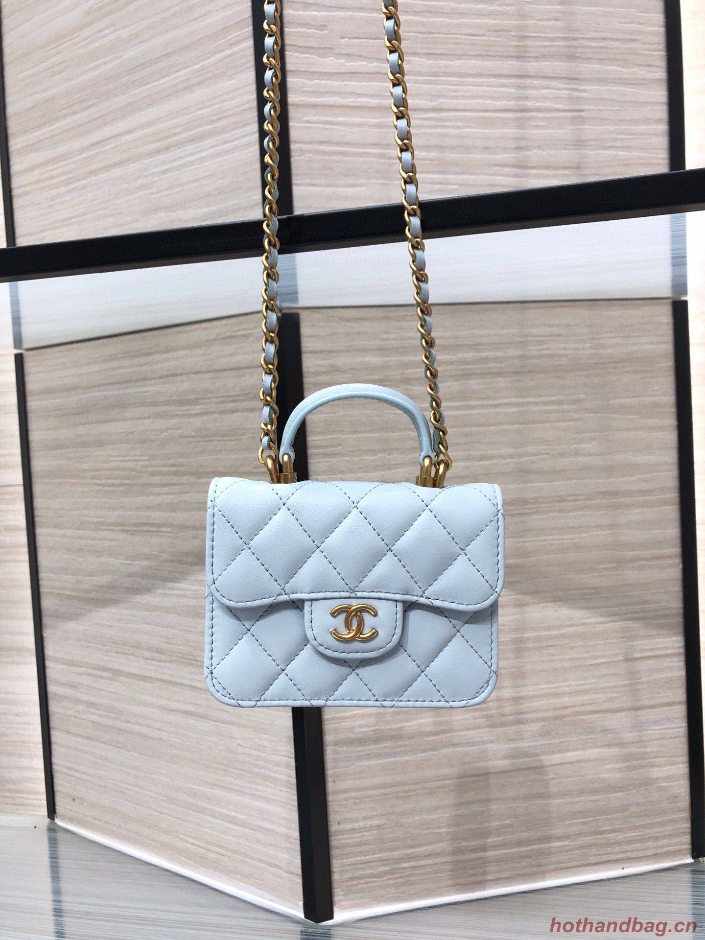 CHANEL Top Handle Micro Mini Wallet On Chain AP2200 Light Blue