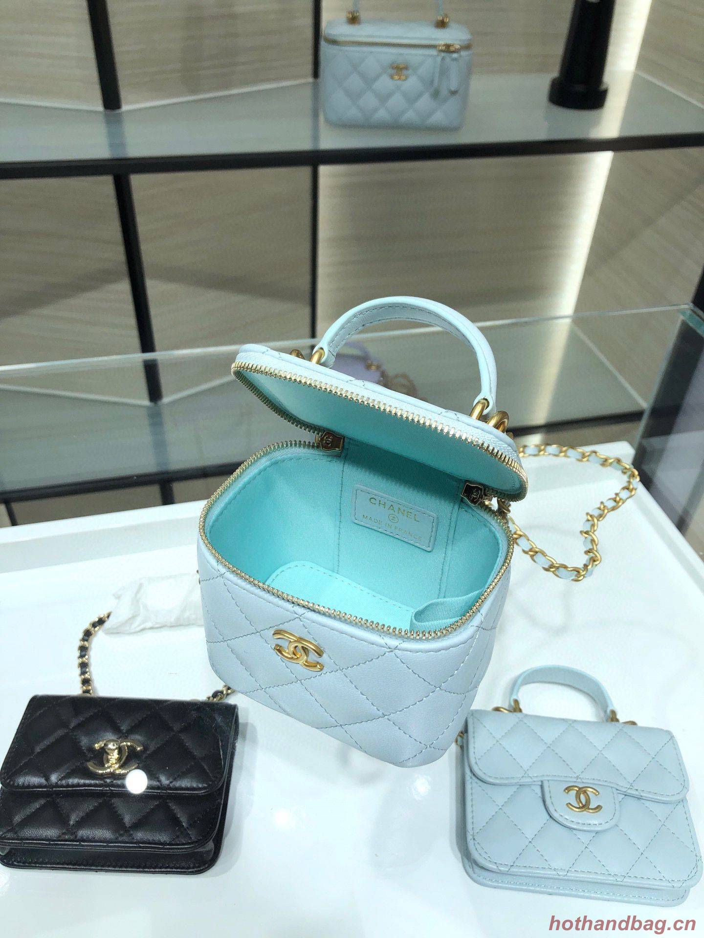 Chanel Original Small classic chain box handbag AP2198 Light Blue