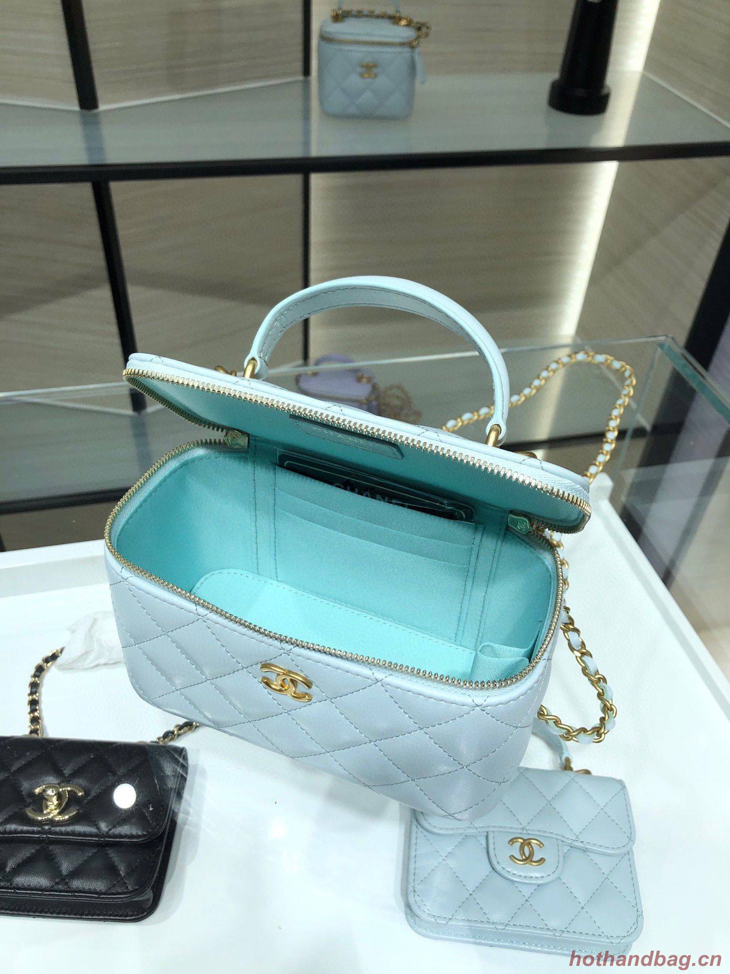 Chanel Original Small classic chain box handbag AP2199 Light Blue