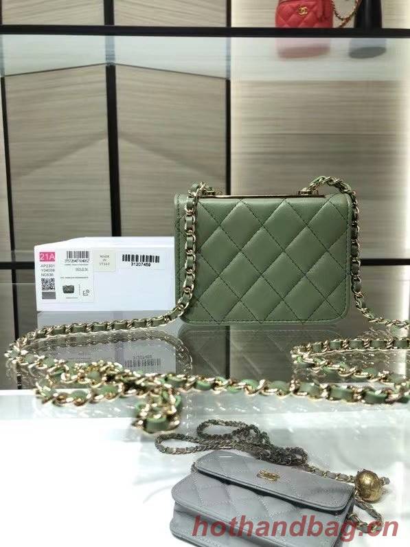 Chanel mini Flap Shoulder Bag Original leather AP2301 green