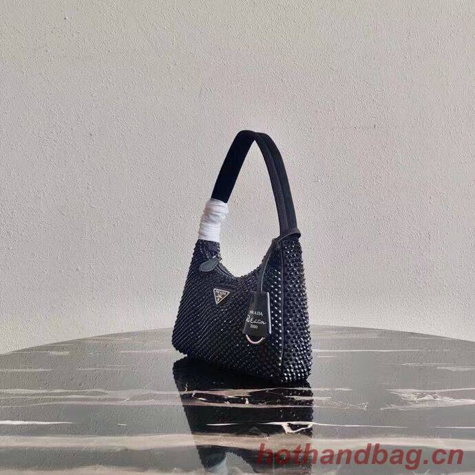 Prada Satin mini-bag with artificial crystals 1BE515 black