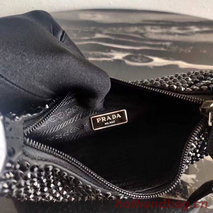 Prada Satin mini-bag with artificial crystals 1BE515 black