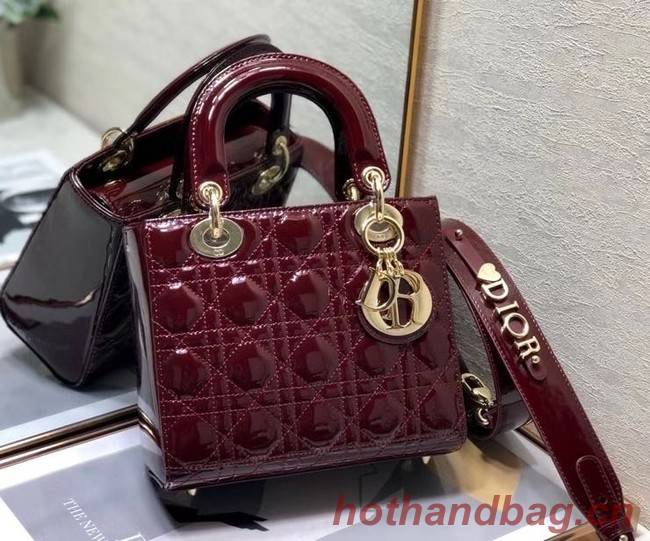 SMALL LADY DIOR BAG Wine Patent Calfskin M0531 Wine