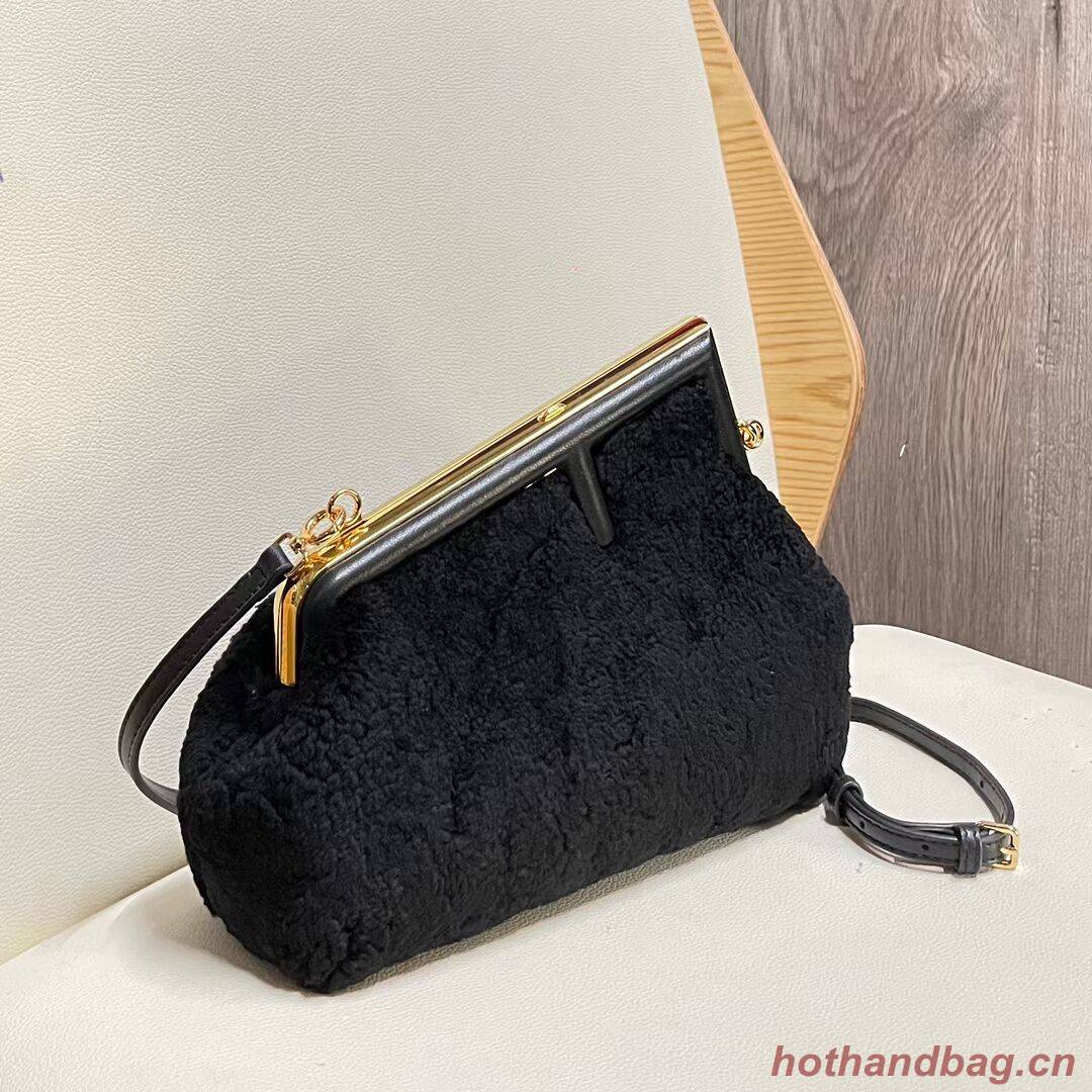 FENDI FIRST SMALL wool sheepskin bag 5FB2217 black