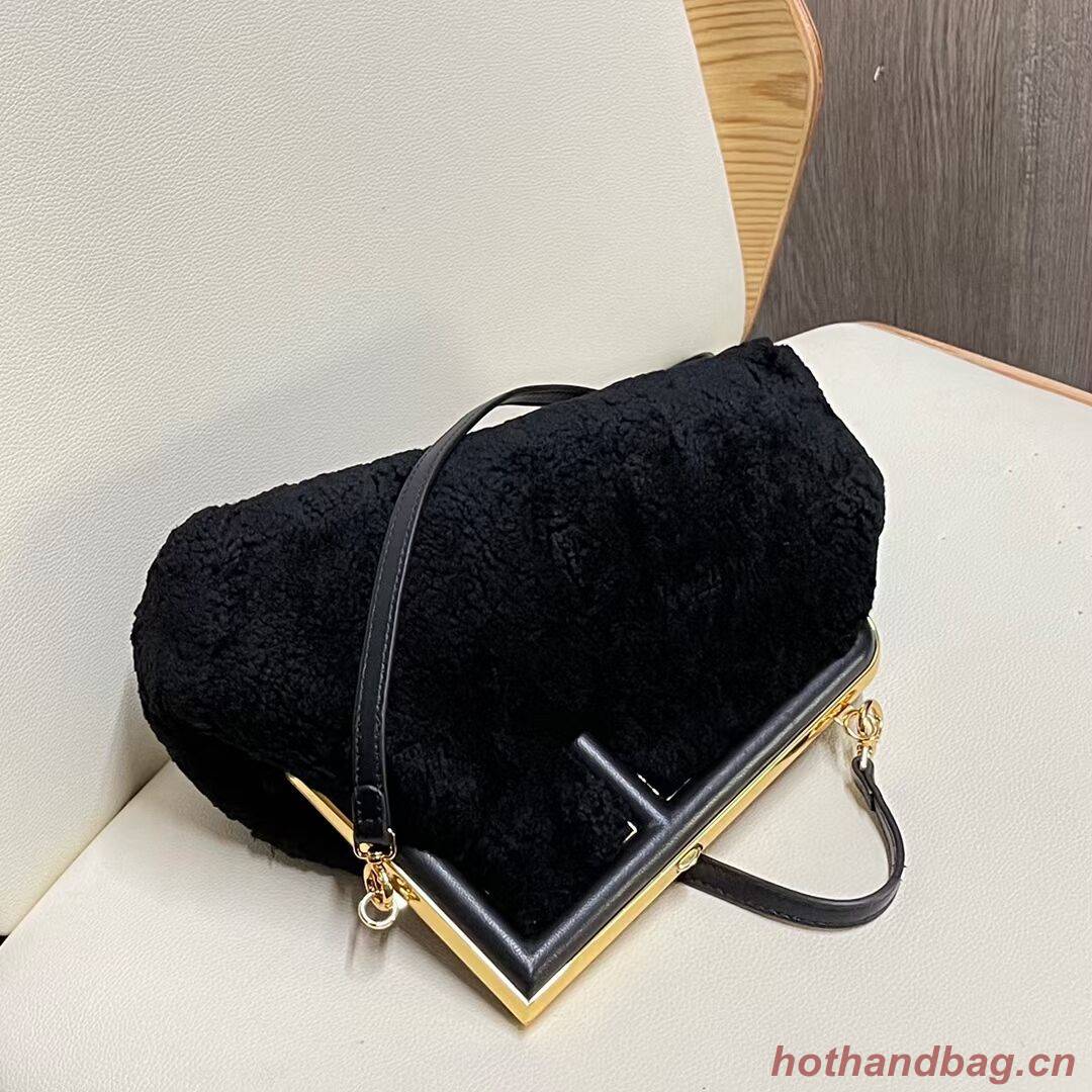 FENDI FIRST SMALL wool sheepskin bag 5FB2217 black