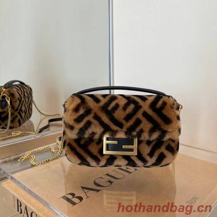 Fendi BAGUETTE lambswool Leather bag 5FB0331 brown