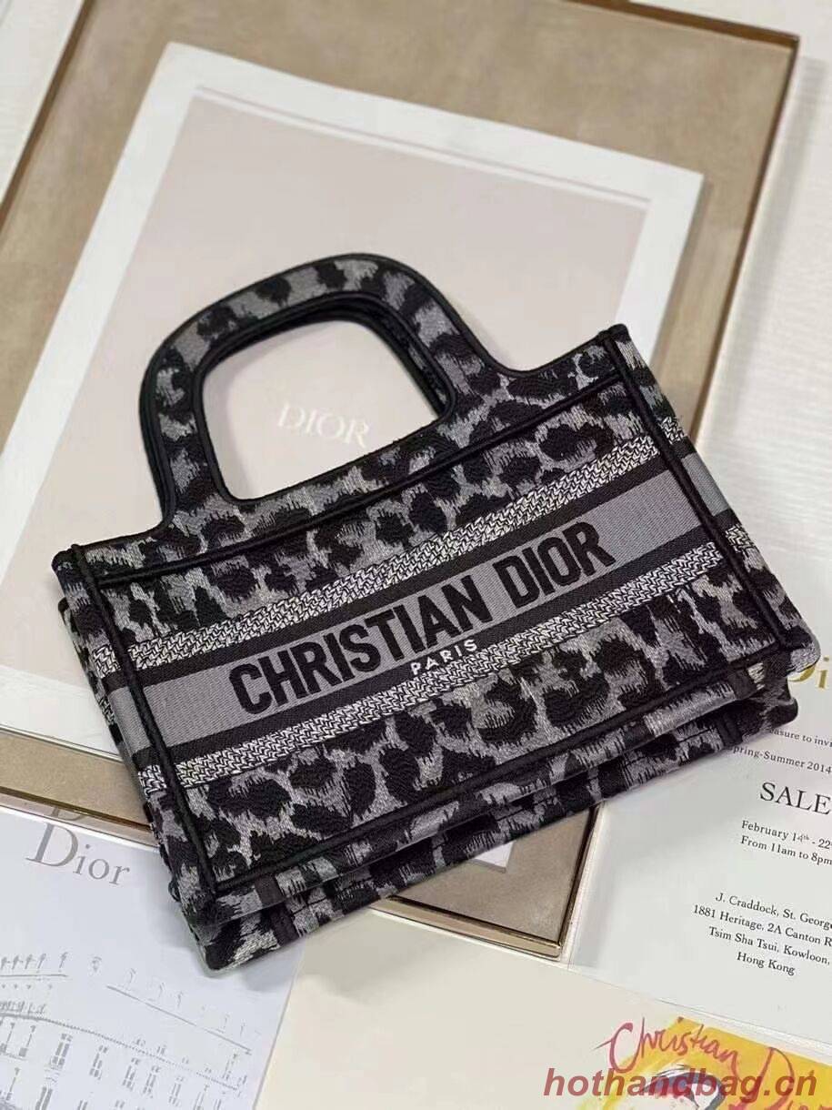 DIOR BOOK mini TOTE Embroidery C1783-1 Black leopard print