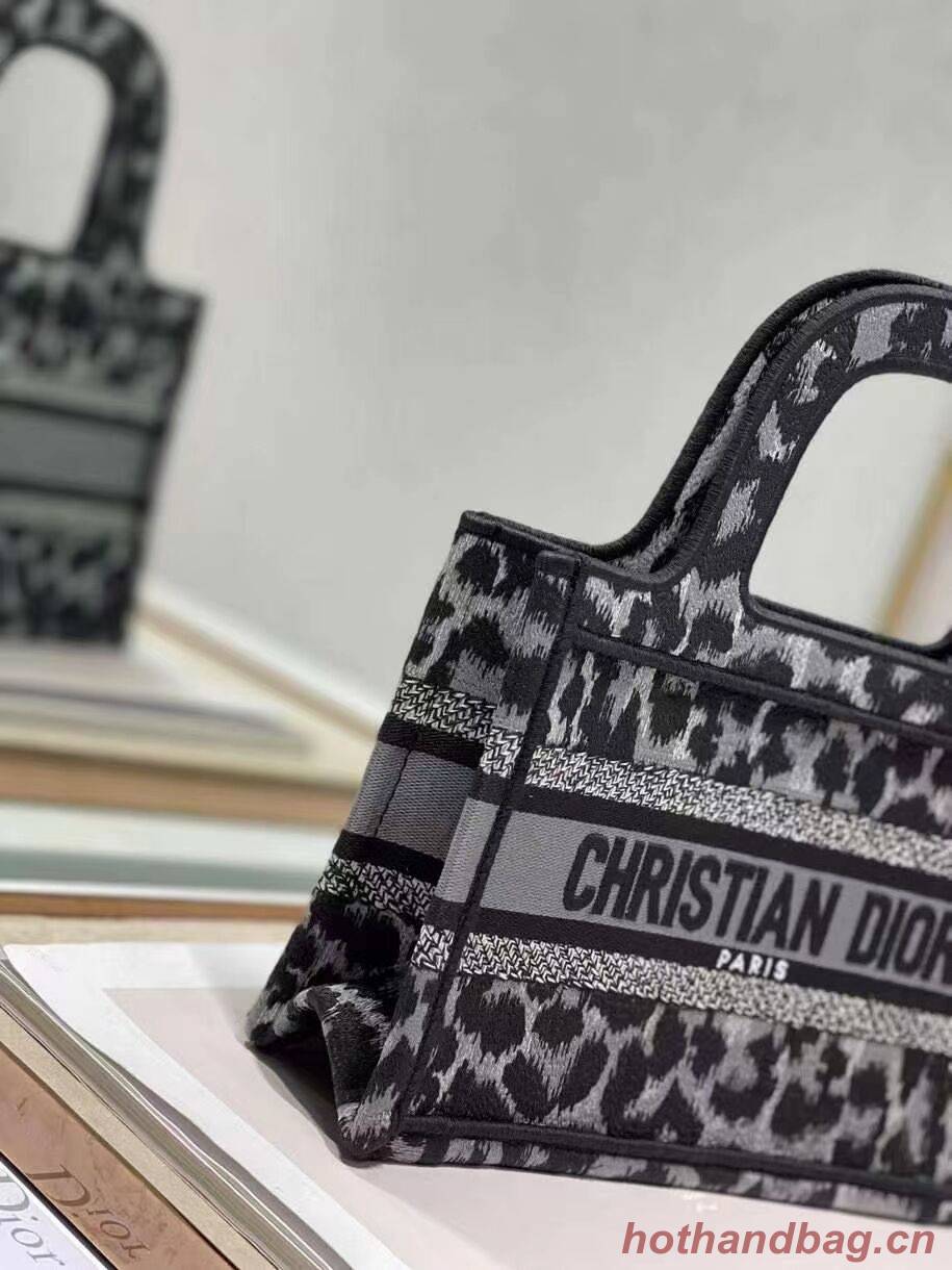 DIOR BOOK mini TOTE Embroidery C1783-1 Black leopard print