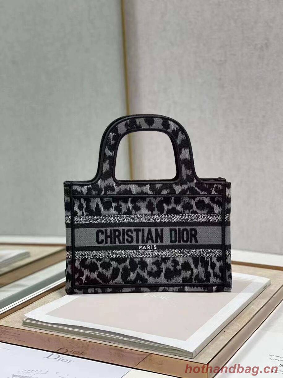 DIOR BOOK mini TOTE Embroidery C1783-1 Black leopard print