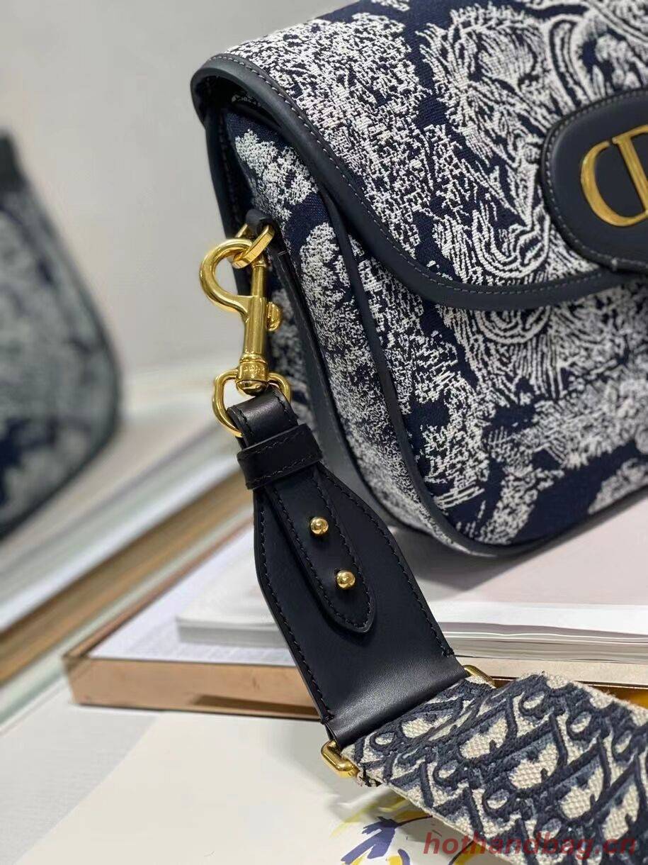 Large  DIOR BOBBY BAG Warm Taupe Box Oblique Embroidery C9267 dark blue