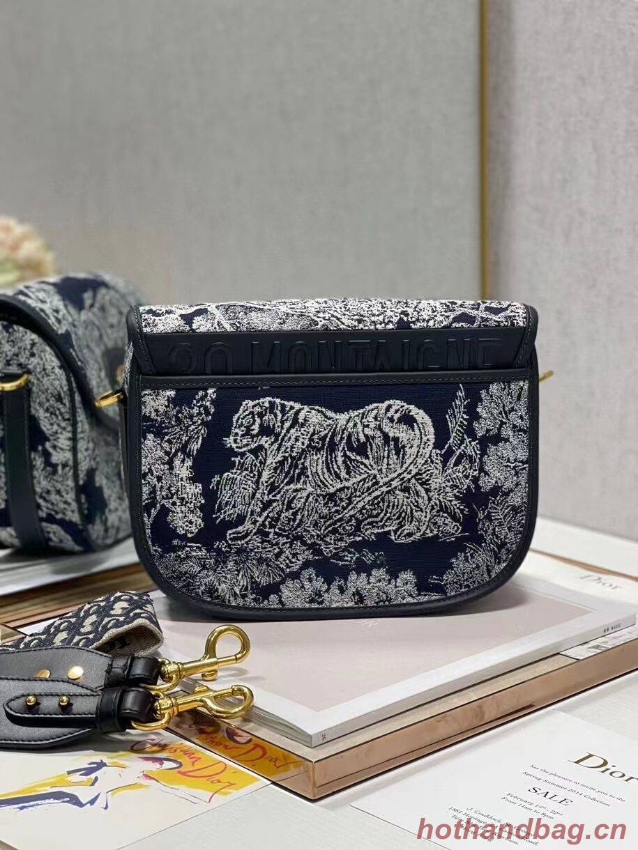 Large  DIOR BOBBY BAG Warm Taupe Box Oblique Embroidery C9267 dark blue