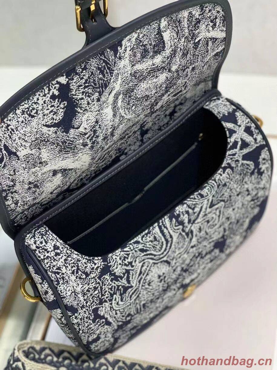 Large  DIOR BOBBY BAG Warm Taupe Box Oblique Embroidery C9267 dark blue