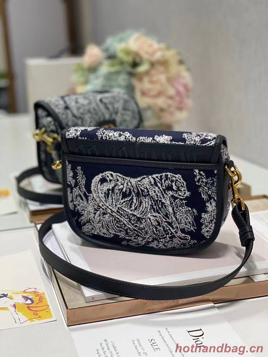 MEDIUM DIOR BOBBY BAG Warm Taupe Box Oblique Embroidery C9268 dark blue