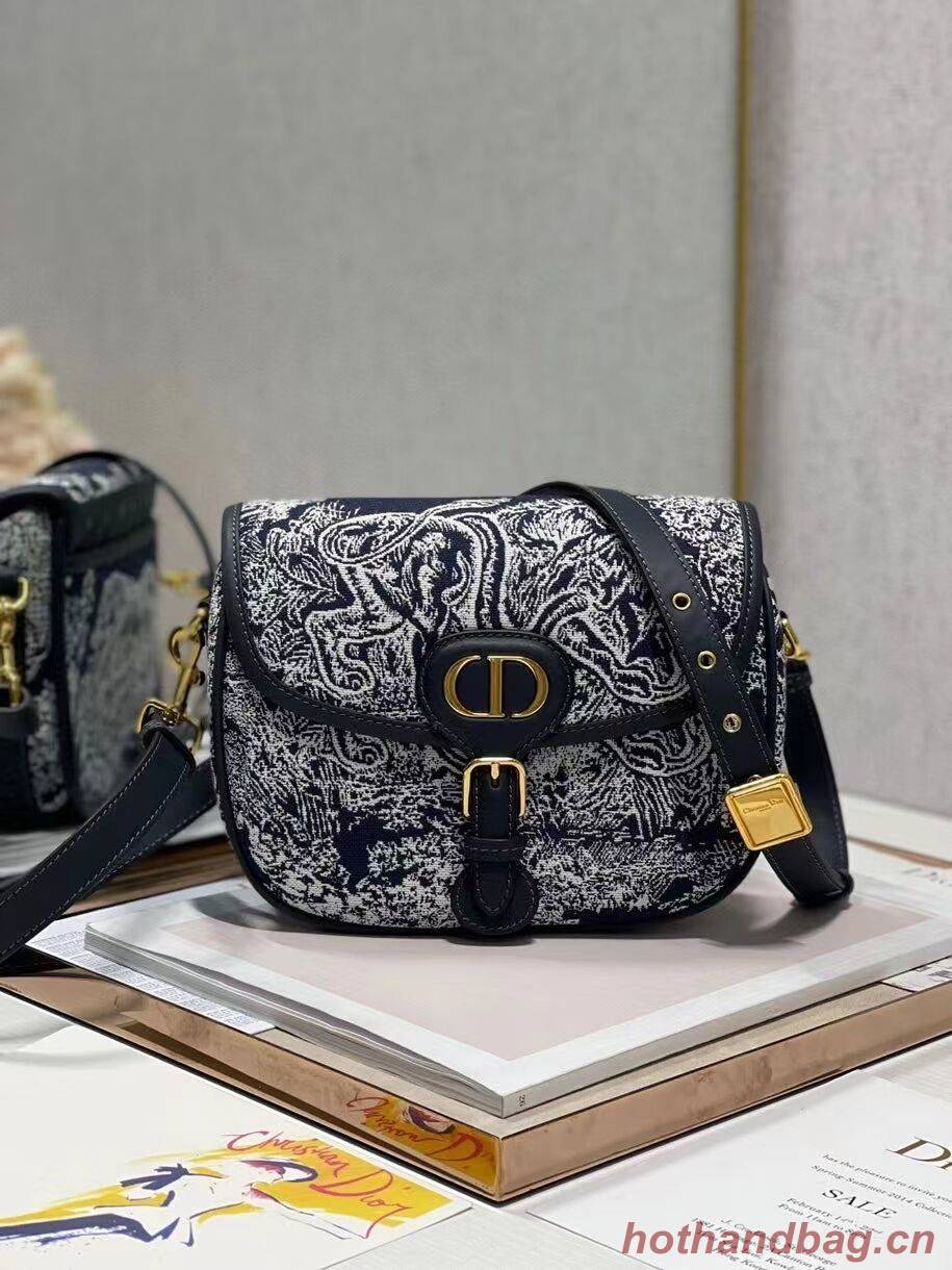 MEDIUM DIOR BOBBY BAG Warm Taupe Box Oblique Embroidery C9268 dark blue