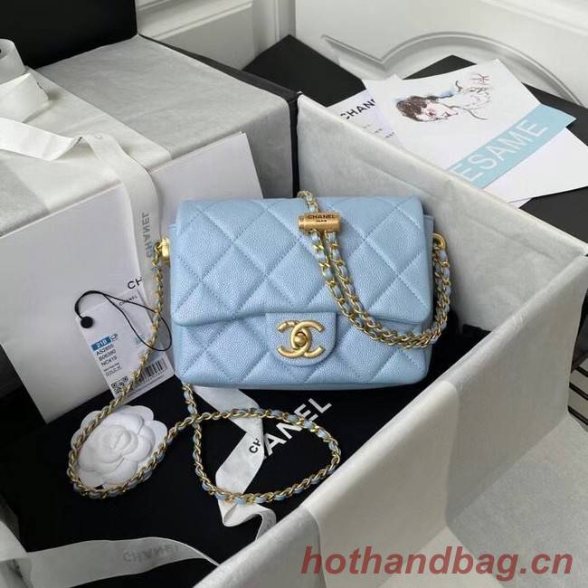 Chanel Flap Shoulder Bag Grained Calfskin AS2855 sky blue