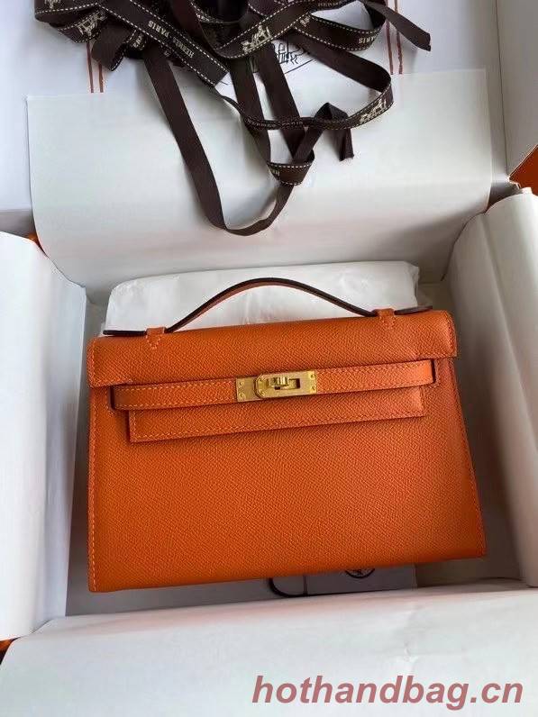 Hermes Original Epsom Leather KEL2278 orange&gold-Tone Metal