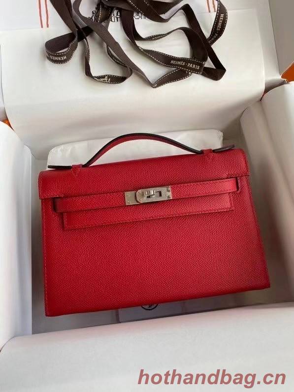 Hermes Original Epsom Leather KEL2278 red&Silver-Tone Metal