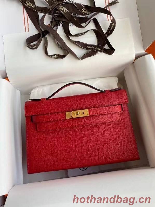 Hermes Original Epsom Leather KEL2278 red&gold-Tone Metal