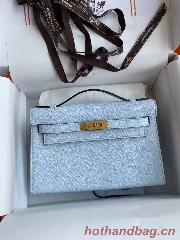 Hermes Original Epsom Leather KEL2278 sky blue&gold-Tone Metal