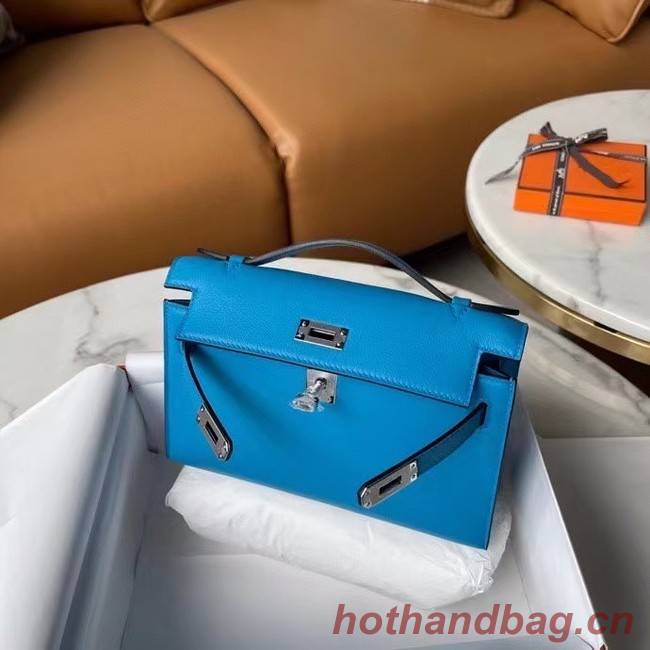 Hermes Original swift Leather KEL2278 blue&Silver-Tone Metal