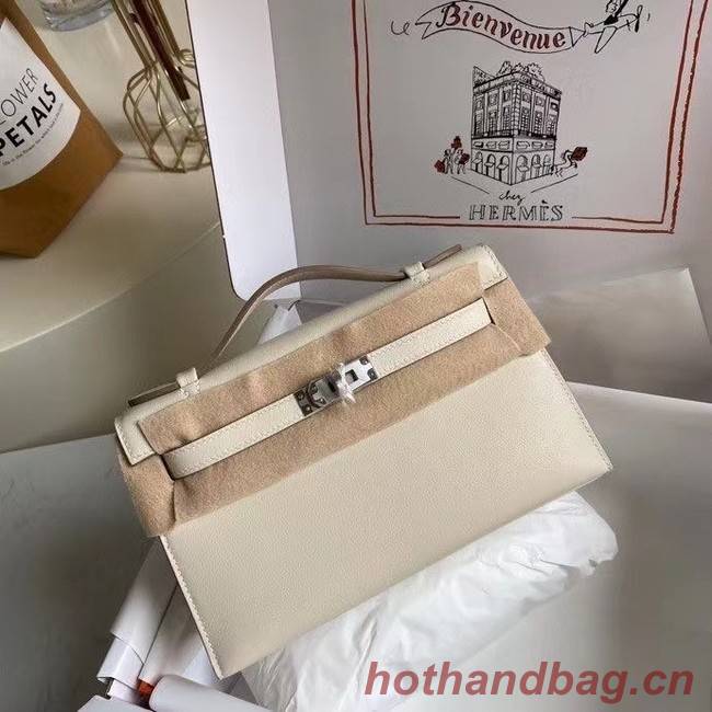 Hermes Original swift Leather KEL2278 white&Silver-Tone Metal