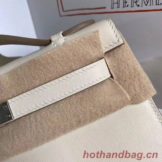 Hermes Original swift Leather KEL2278 white&Silver-Tone Metal