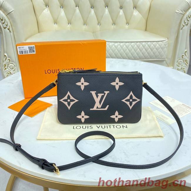 Louis vuitton Monogram Empreinte DOUBLE ZIP POCHETTE M80084 Black&Beige