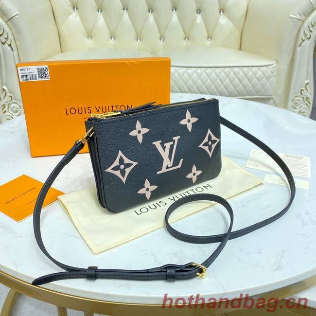 Louis vuitton Monogram Empreinte DOUBLE ZIP POCHETTE M80084 Black&Beige