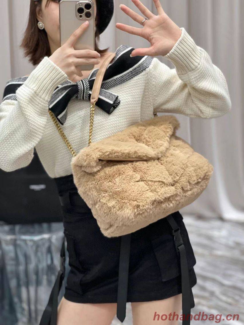 Yves Saint Laurent PUFFER BAG IN MERINO SHEARLING AND LAMBSKIN Y597476 NATURAL BEIGE