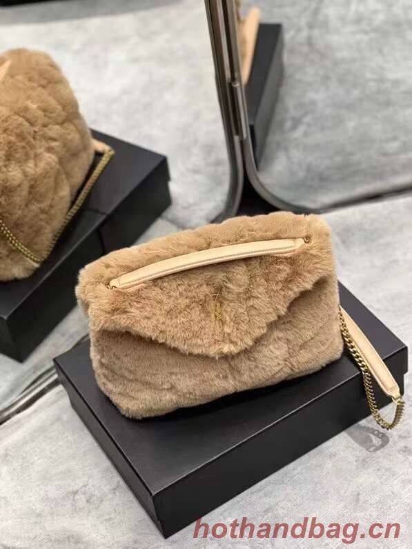 Yves Saint Laurent PUFFER BAG IN MERINO SHEARLING AND LAMBSKIN Y597476 NATURAL BEIGE