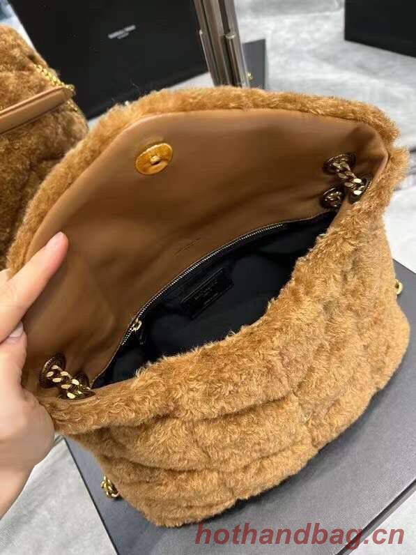 Yves Saint Laurent PUFFER BAG IN MERINO SHEARLING AND LAMBSKIN Y597476 brown