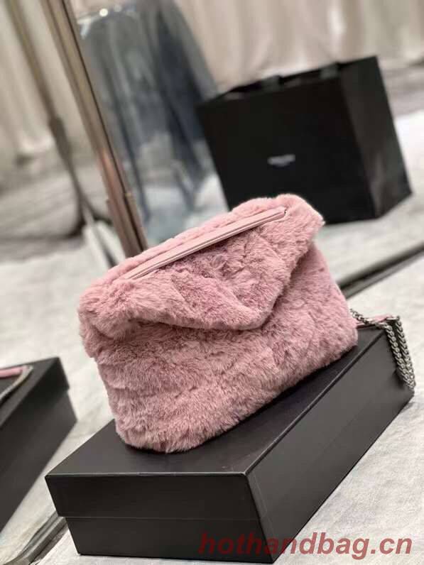 Yves Saint Laurent PUFFER BAG IN MERINO SHEARLING AND LAMBSKIN Y597476 LILAC