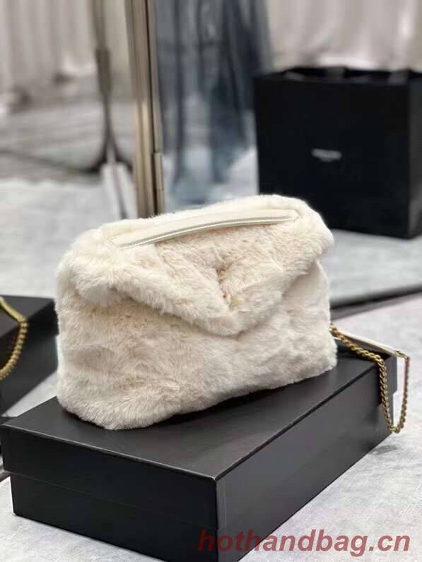 Yves Saint Laurent PUFFER BAG IN MERINO SHEARLING AND LAMBSKIN Y597476 white