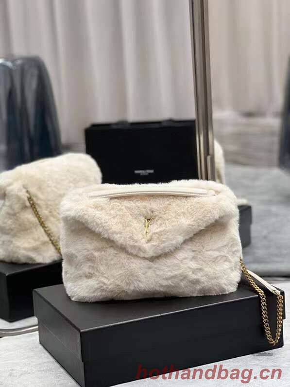 Yves Saint Laurent PUFFER BAG IN MERINO SHEARLING AND LAMBSKIN Y597476 white