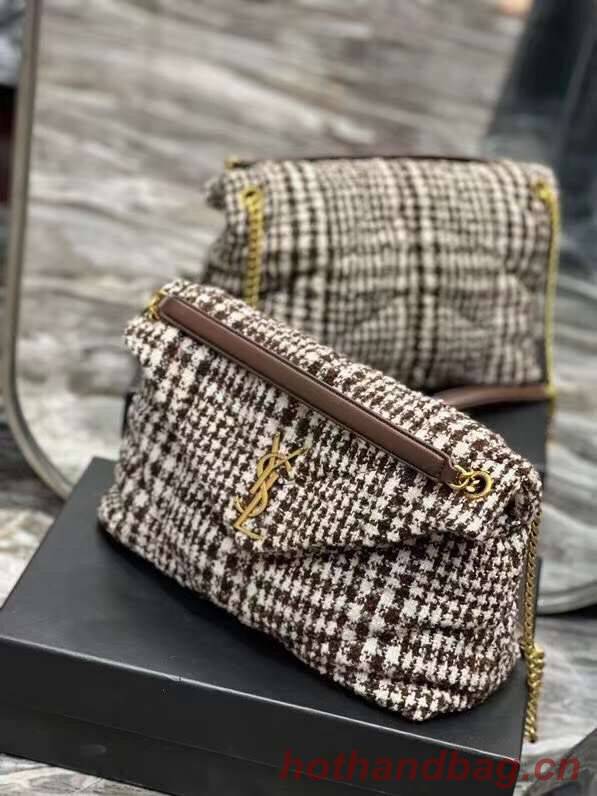 Yves Saint Laurent PUFFER BAG IN CHECKED TWEED AND LAMBSKIN 172682 BEIGE