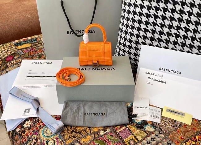 Balenciaga WOMENS HOURGLASS MINI TOP HANDLE BAG M8000 ORANGE