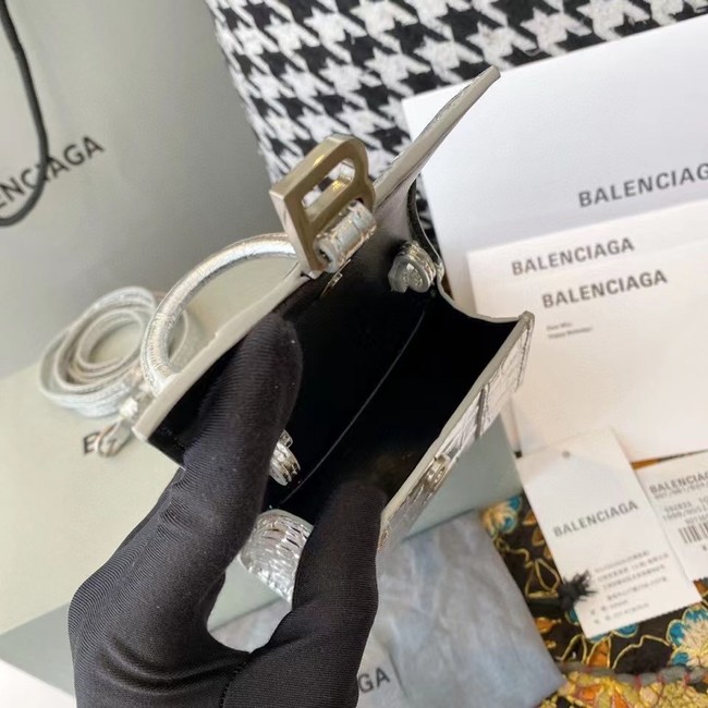 Balenciaga WOMENS HOURGLASS MINI TOP HANDLE BAG M8000 silver