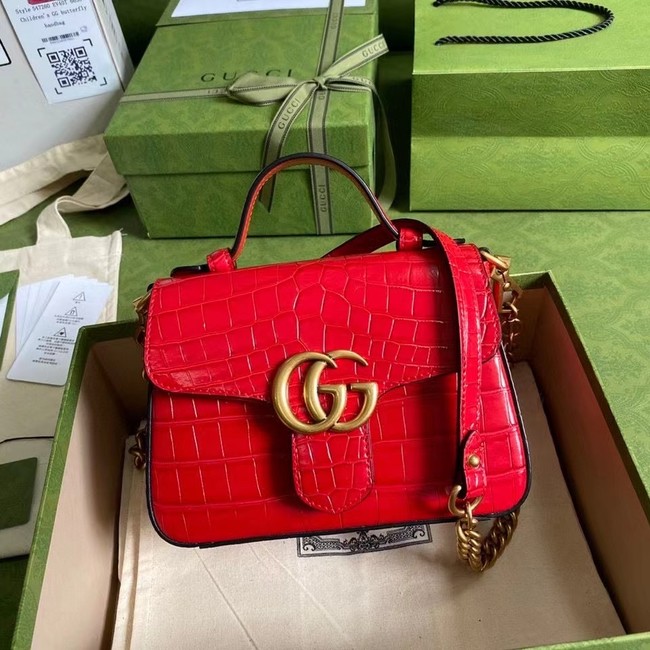 Gucci GG Marmont crocodile mini top handle bag 547260 red