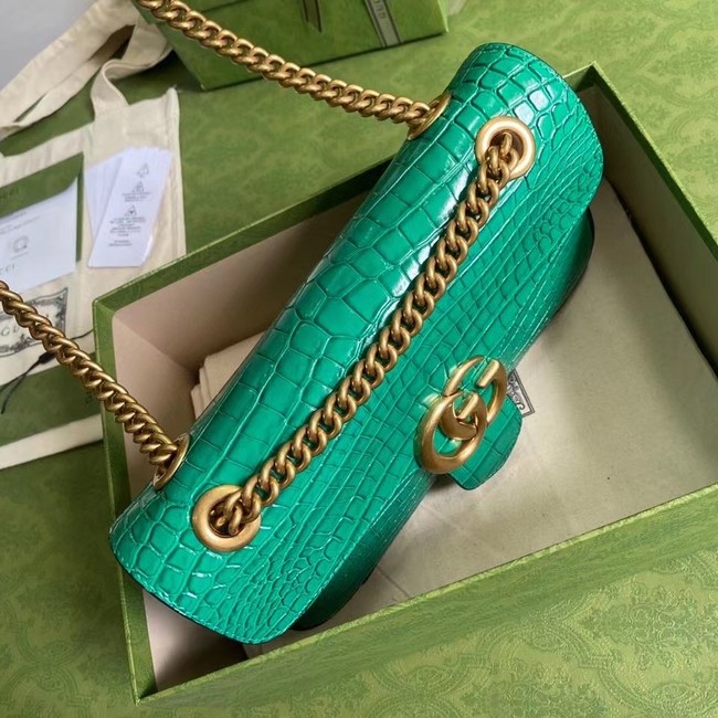 Gucci GG Marmont crocodile small shoulder bag 443497 green