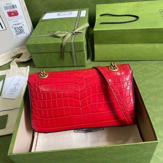 Gucci GG Marmont crocodile small shoulder bag 443497 red